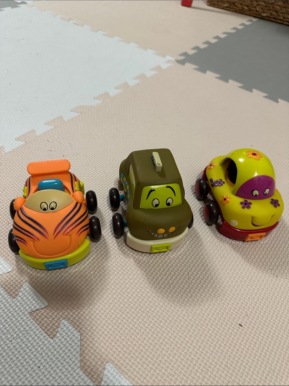Colorful Pull-Back Toy Car Trio - Orange, Olive Green & Yellow